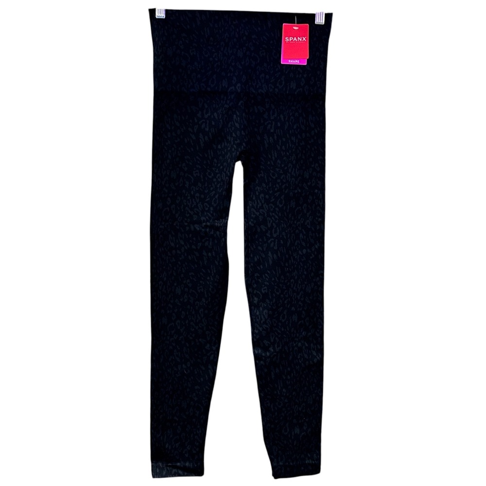 SPANX Black Cheetah Shape Leggings Size L/G Shaping SRP $68 NWT
